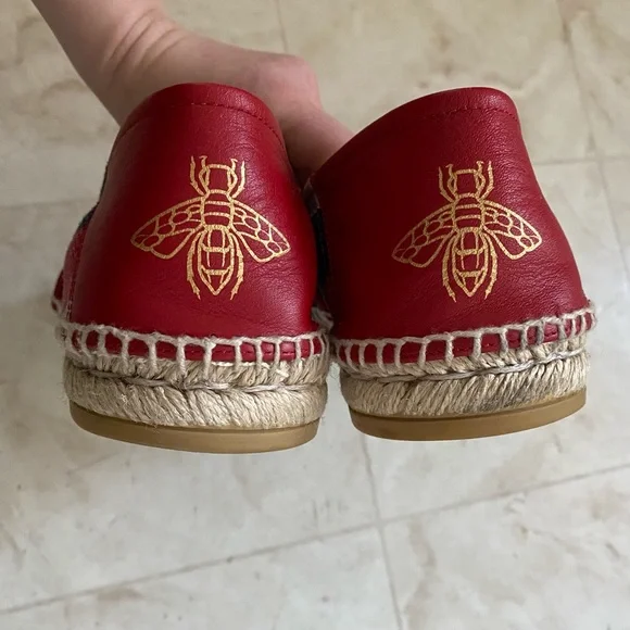 Gucci Sylvie Stripes Interlocking G Logo Canvas Leather Espadrilles Flats size 8 - Picture 9 of 12